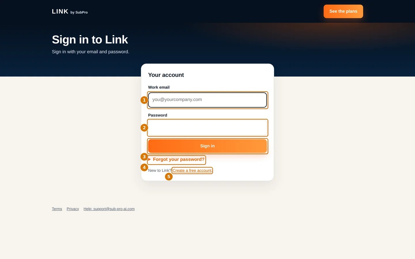 The Sign in to Link page