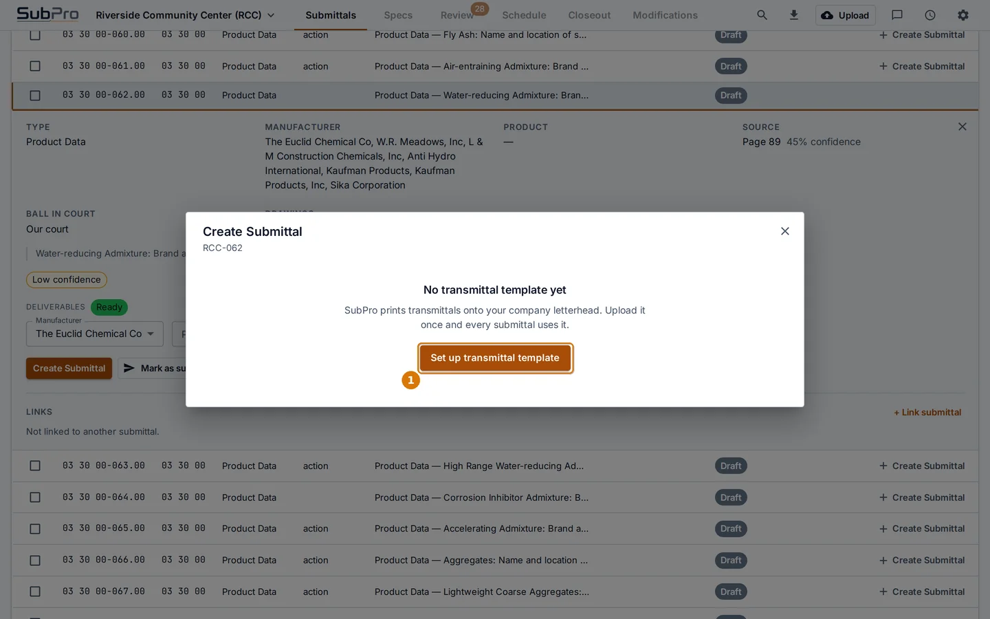 The No transmittal template yet message