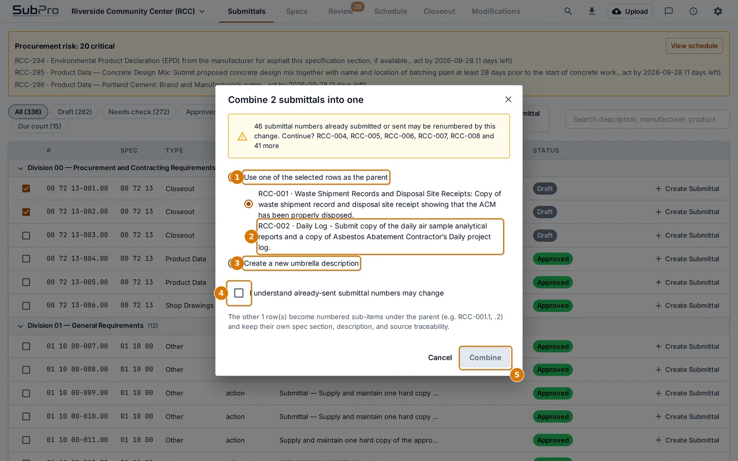 The combine dialog
