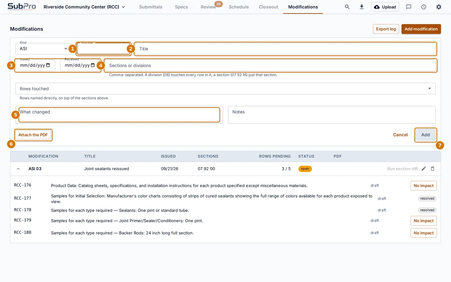 The Add modification dialog