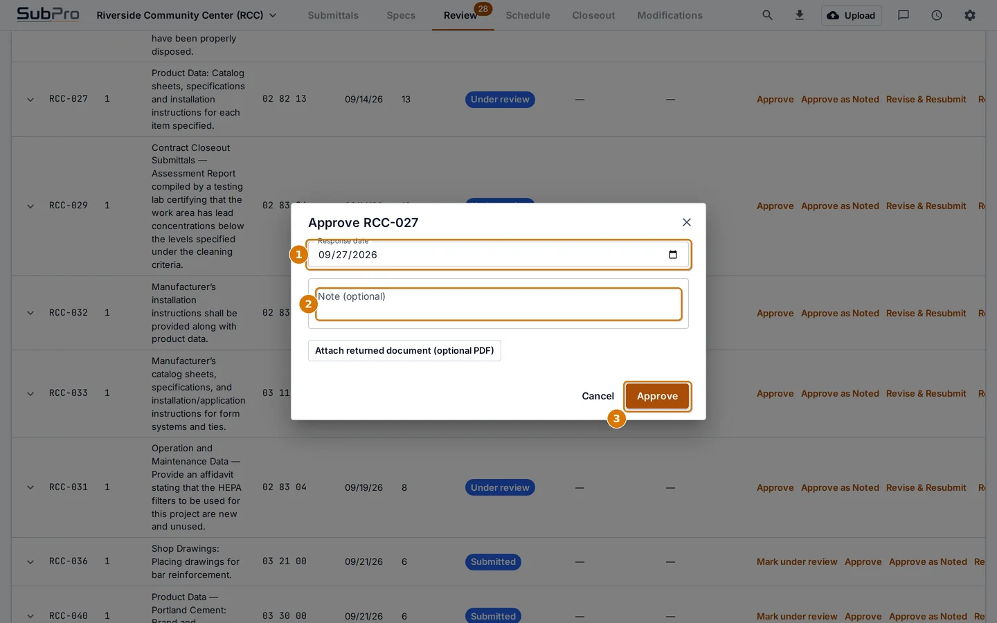 The response dialog for Approve