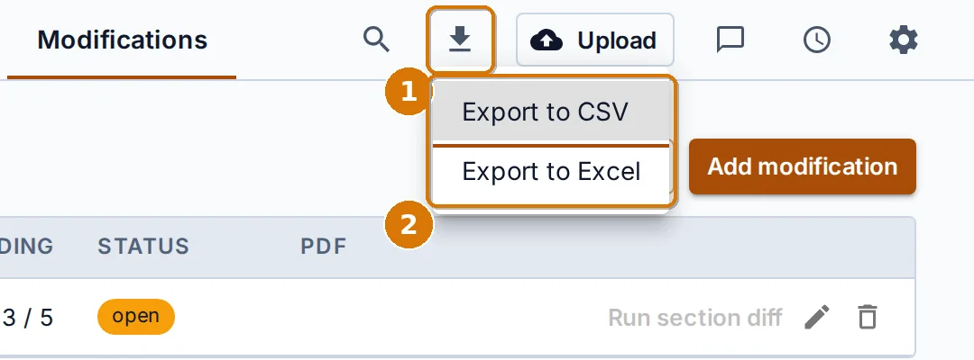 The export menu