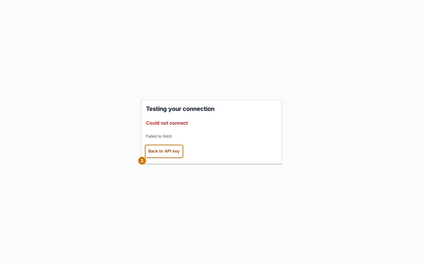 The connection test step showing the Could not connect state